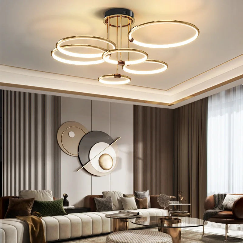 lustre led postmoderne à anneau pour décoration nordique moderne - vue 4 sur 10