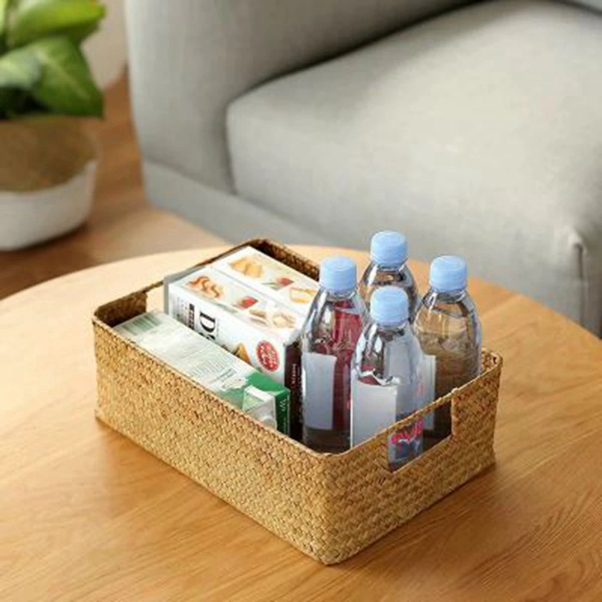 grand panier tissé en jonc de mer pour rangement et décoration - vue 7 sur 10