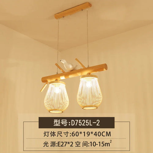 suspension moderne en bois et bambou design oiseau décoratif - vue 10 sur 10