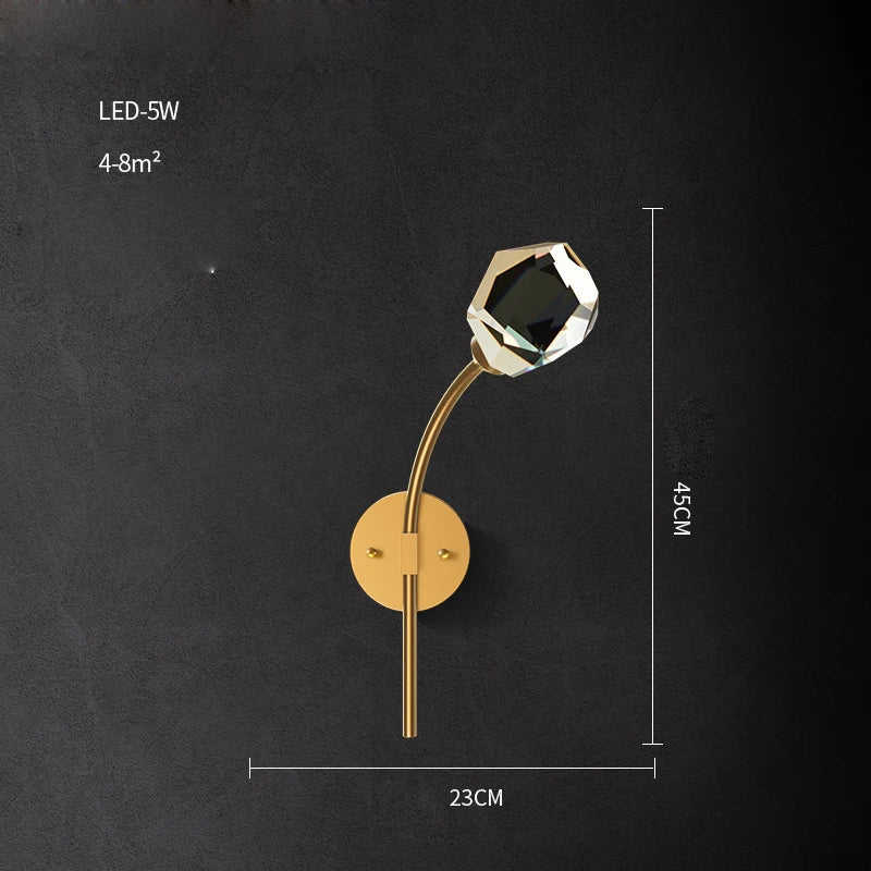 applique murale led postmoderne en cuivre et cristal - vue 12 sur 22