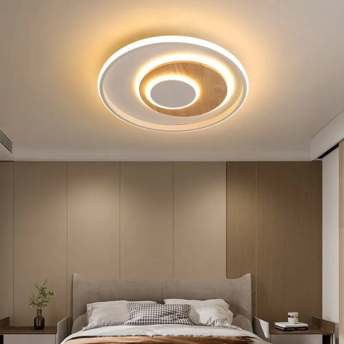 plafonnier rond moderne en bois véritable avec leds décoratives - vue 2 sur 16