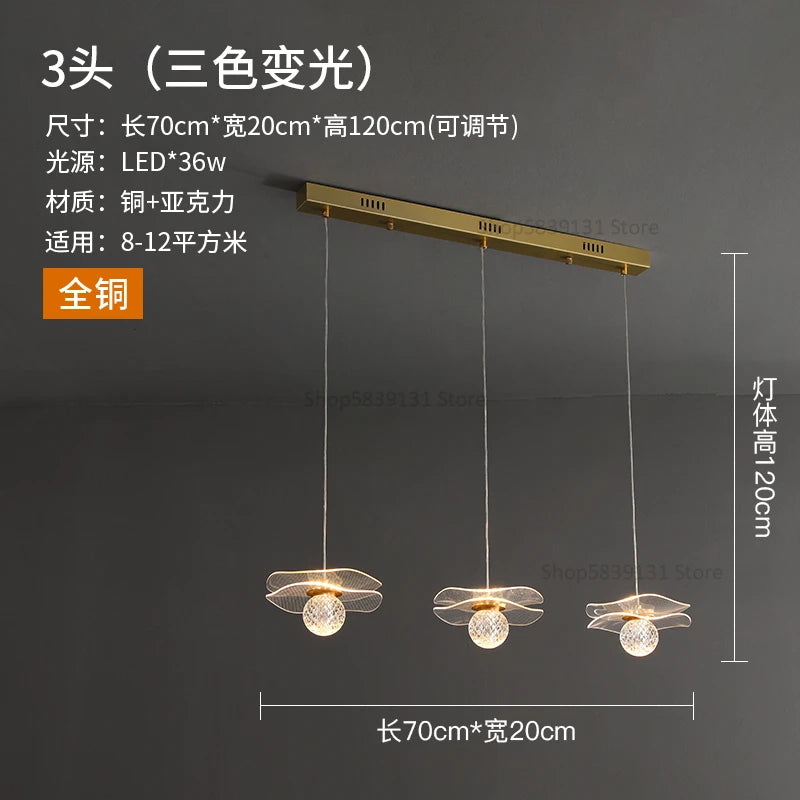 lustre moderne en acrylique et cuivre led feuille de lotus - vue 11 sur 18