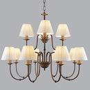 Lustre de pays européen et américain classique en fer forgé salon chambre lampe salle à manger tissu abat-jour lustre