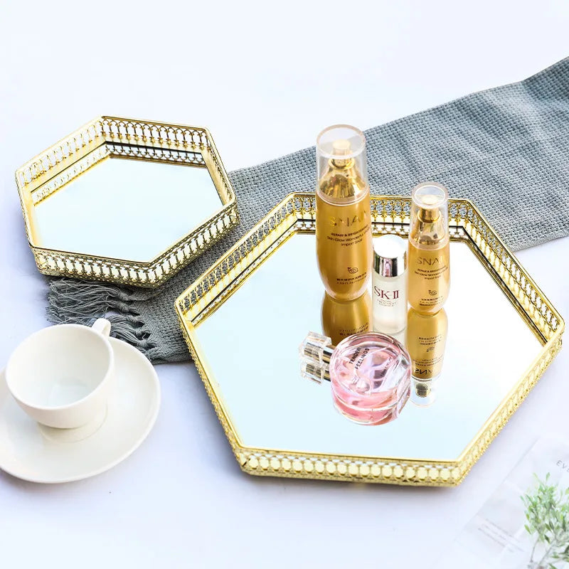plateau de rangement bijou de luxe en fer et miroir - vue 3 sur 14