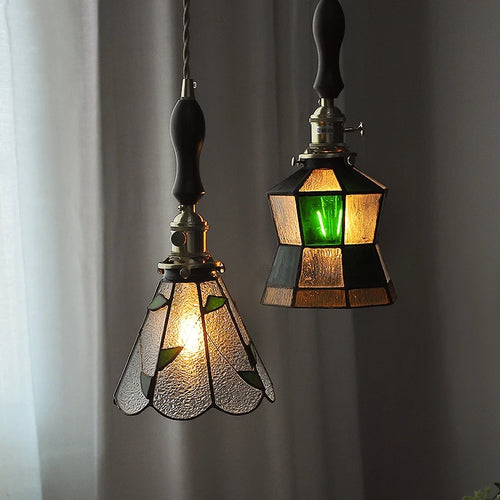 petit lustre nordique en cuivre avec verre coloré