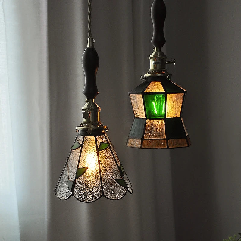 petit lustre nordique en cuivre avec verre coloré - vue 6 sur 14