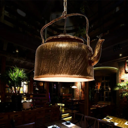 Bouilloire en fer lustre bar décoration lustre industriel vent clair bar rétro nostalgique musique restaurant lampe WJ11087