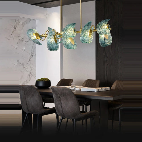 lustre art déco en cuivre et bleu pour intérieur élégant - vue 6 sur 21