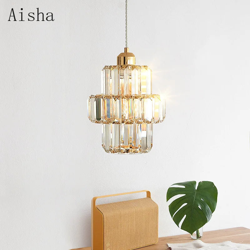 suspension en cristal doré style loft design moderne luxe - vue 3 sur 6