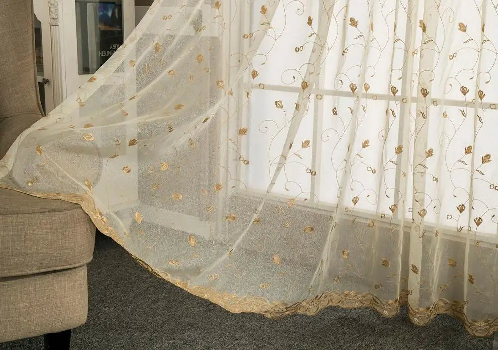 Voilage brodé floral festonné style américain salon chambre - vue 7 sur 8