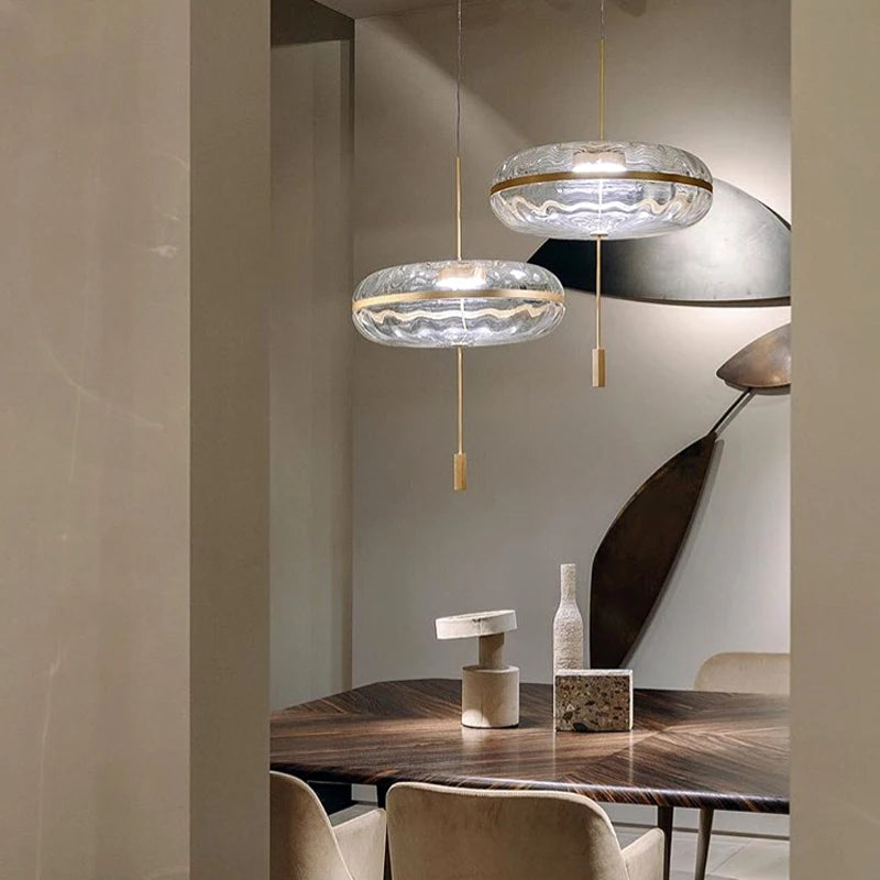 Jolie suspension design post-moderne réplique eau ondulation ovale verre suspension luxe salle à manger loft style lumière - vue 6 sur 7