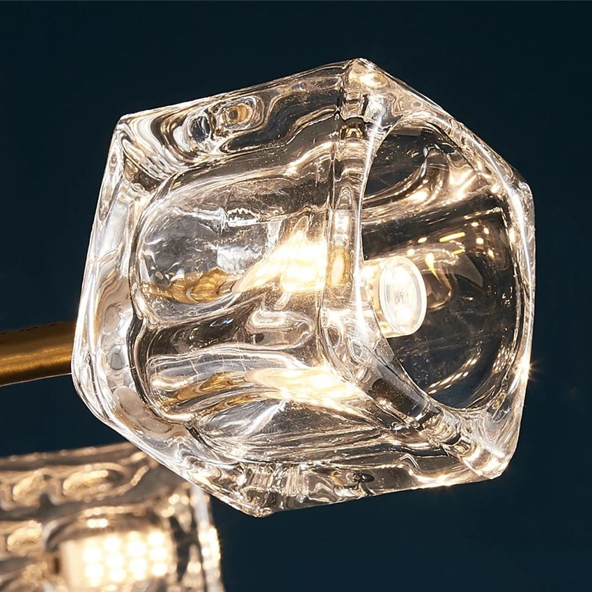 lustre led cube glace cuivre doré éclairage style industriel nordique - vue 4 sur 11