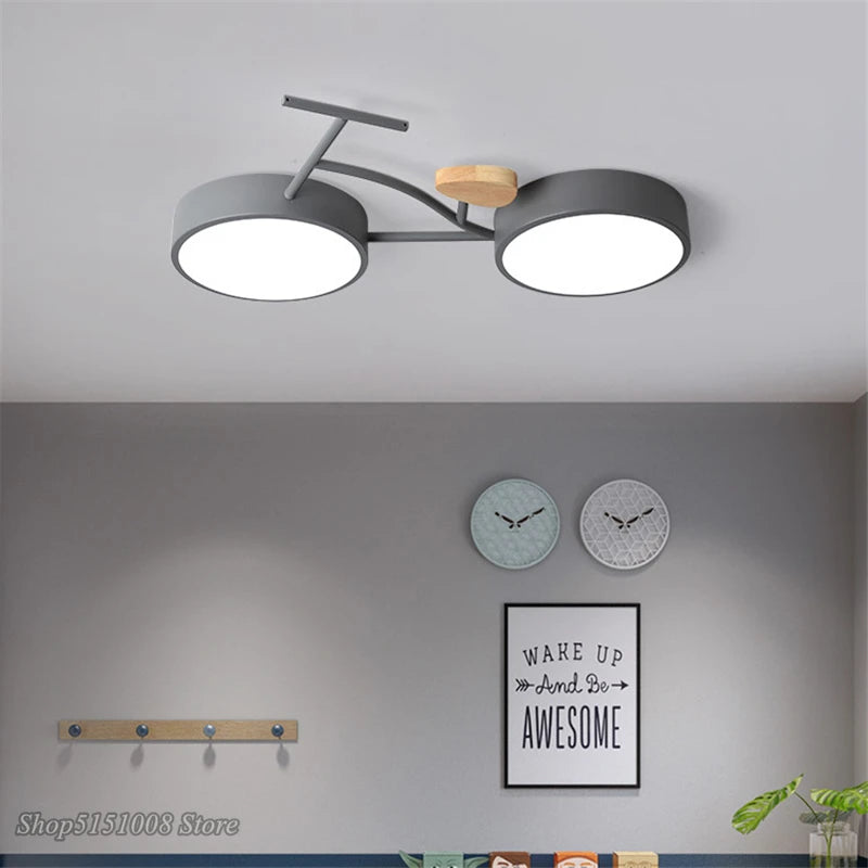 Plafonnier LED nordique 3 couleurs température vélo plafonnier pour enfants chambre enfants chambre de bébé vert blanc gris luminaire - vue 4 sur 9
