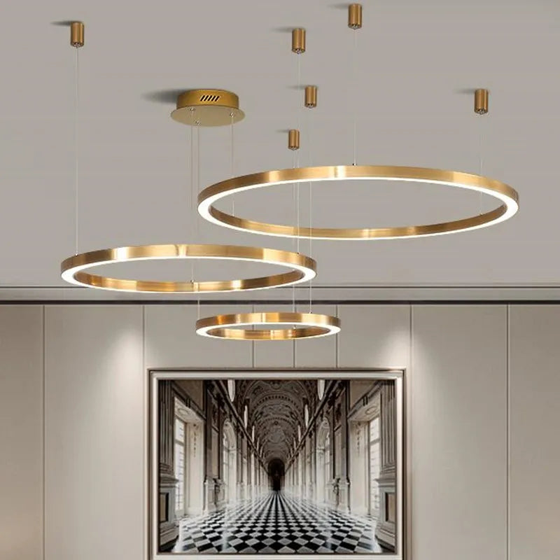 lustre led moderne brossé avec anneau lumineux - vue 5 sur 12