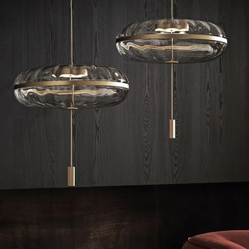 Jolie suspension design post-moderne réplique eau ondulation ovale verre suspension luxe salle à manger loft style lumière
