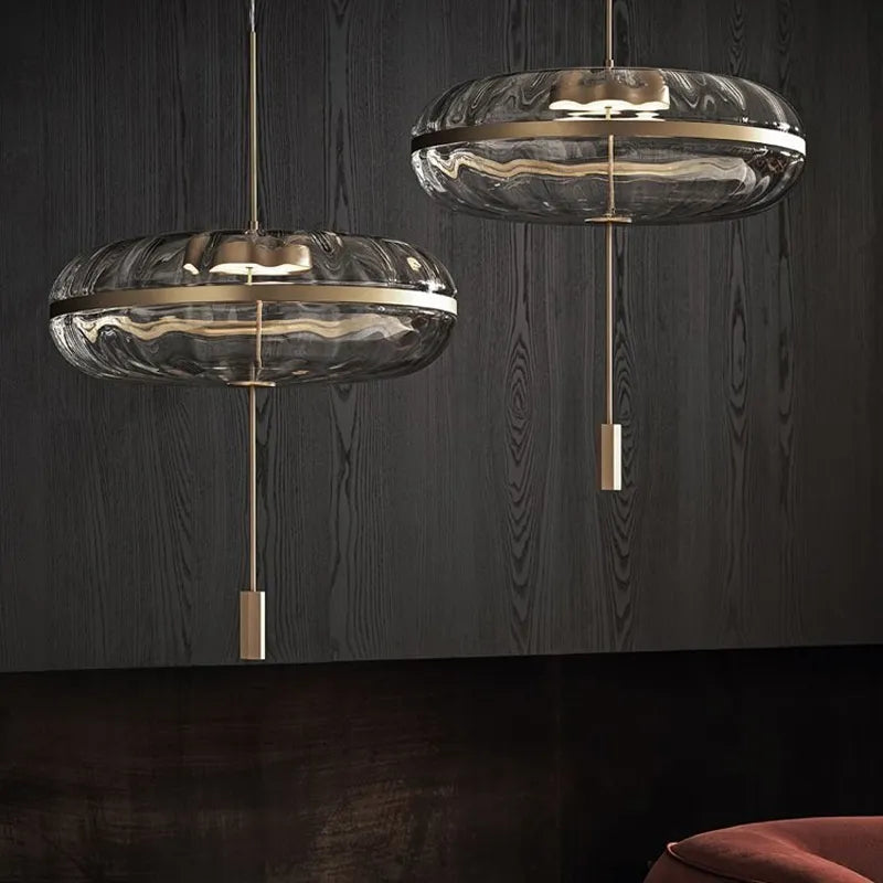Jolie suspension design post-moderne réplique eau ondulation ovale verre suspension luxe salle à manger loft style lumière