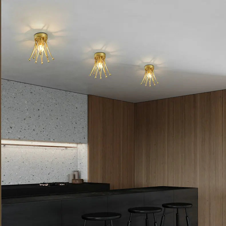 Lampes de couloir Plafonnier doré de luxe E27 Couronne Plafonnier à montage en surface pour balcon couloir allée passage îlot de cuisine