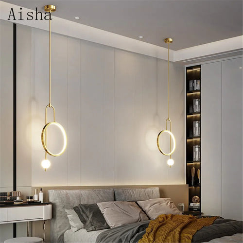 suspension nordique à led avec anneau en acrylique pour décoration intérieure - vue 6 sur 8