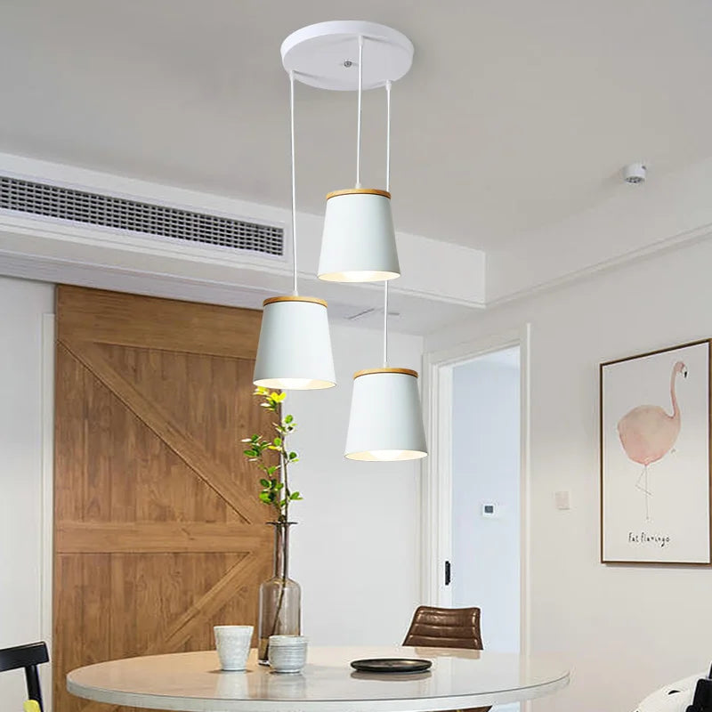 Creative Led moderne suspension blanc lampes suspendues barre en bois + suspension en métal Suspension pour lampe de salle à manger lumières de baisse