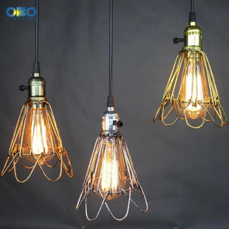suspension vintage en fer avec abat jour et interrupteur intérieur - vue 5 sur 11