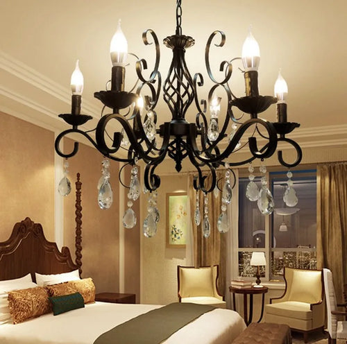 lustre rétro en métal verre et cristal décoratif pour intérieur - vue 2 sur 6