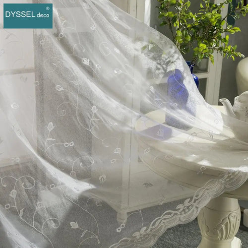 Voilage brodé floral festonné style américain salon chambre - vue 3 sur 8