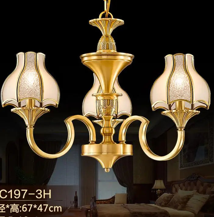 lustre vintage en cuivre à abat-jour en verre pour décoration élégante