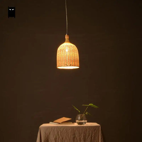 suspension bambou osier rotin panier seau luminaire rustique asiatique japon lampe suspendue Luminaire Design salle à manger