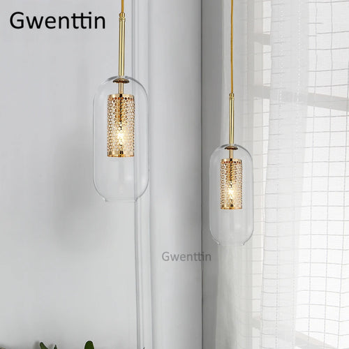 suspension en verre doré style nordique à led moderne - vue 3 sur 7