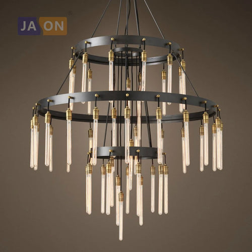 suspension rétro en fer et cuivre noir design industriel - vue 5 sur 12