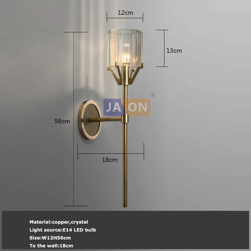 applique murale rétro en cuivre avec cristal classique - vue 4 sur 5