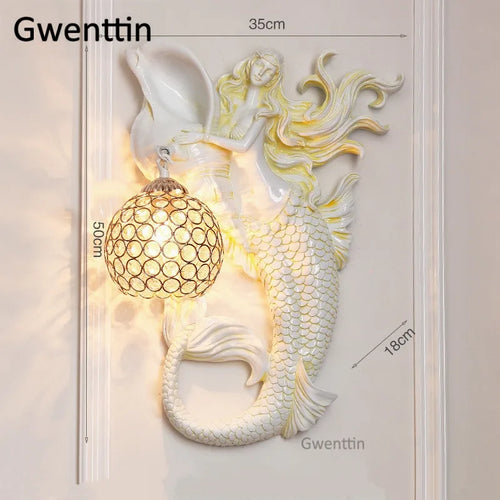 applique murale sirène en résine européenne avec lumière LED décorative