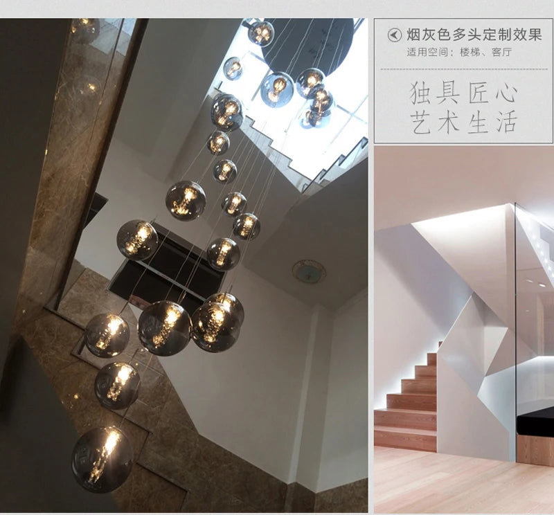 lustre en verre pour escalier design moderne à led - vue 5 sur 8
