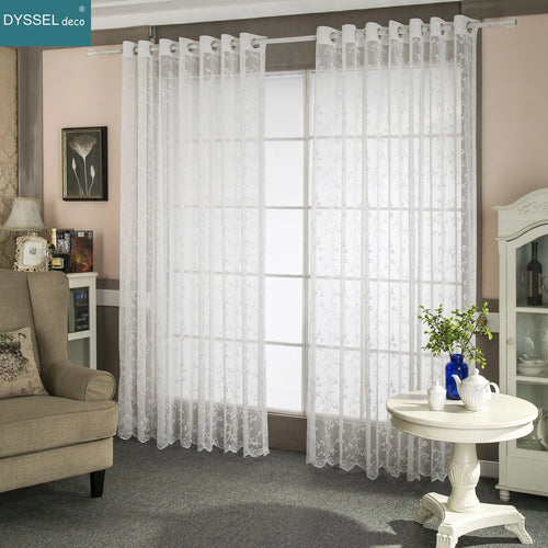 Rideau transparent brodé motif floral style rétro salon