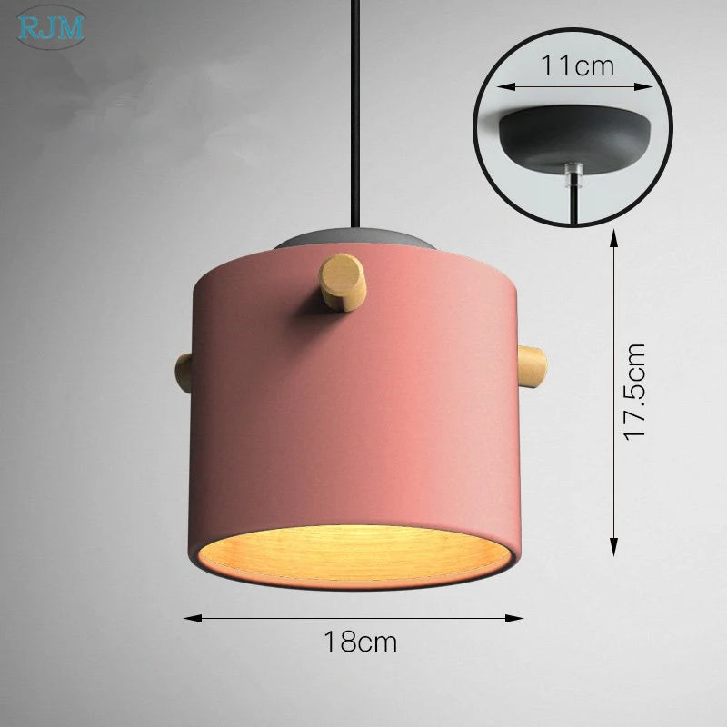 lampe suspendue nordique créative macarons led bois