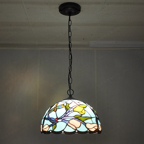lustre libellule émaillé style tiffany éclairage vintage élégant - vue 4 sur 6