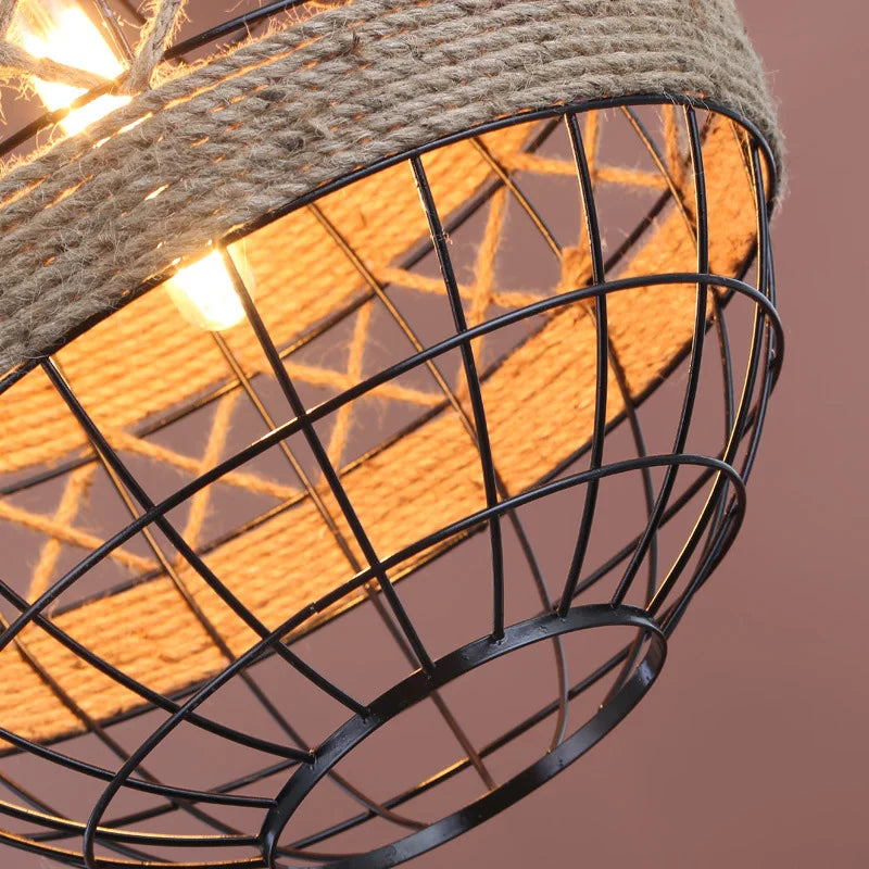 lustre rétro en corde de chanvre pour restaurant bar café