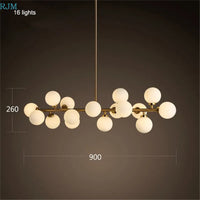lustre design en métal doré et lampes en boules