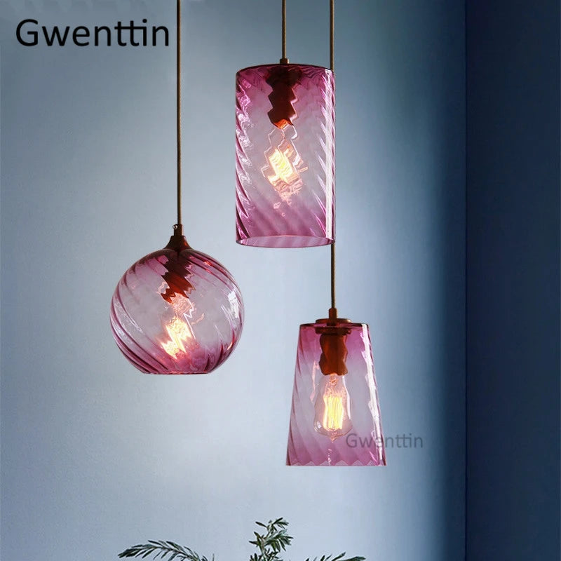 suspension moderne en verre teinté pour décoration intérieure - vue 3 sur 22