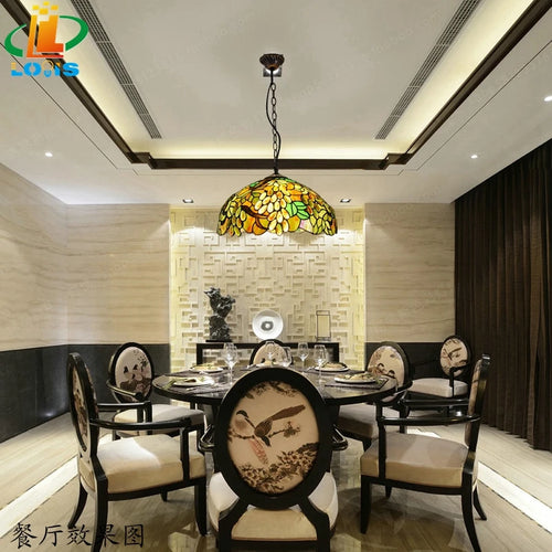 lustre antique en style européen avec feuilles vertes décoratives - vue 5 sur 6