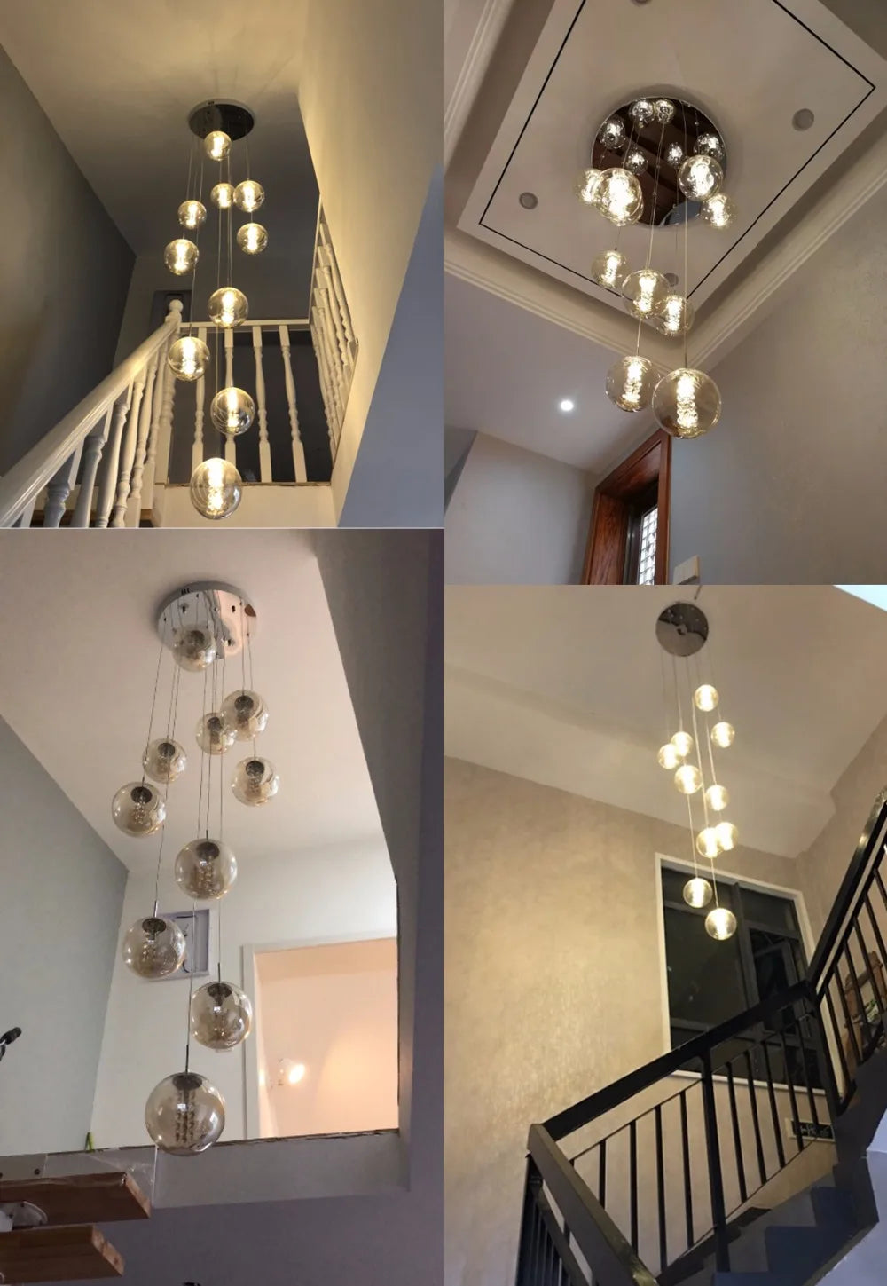 lustre en verre pour escalier design moderne à led - vue 6 sur 8
