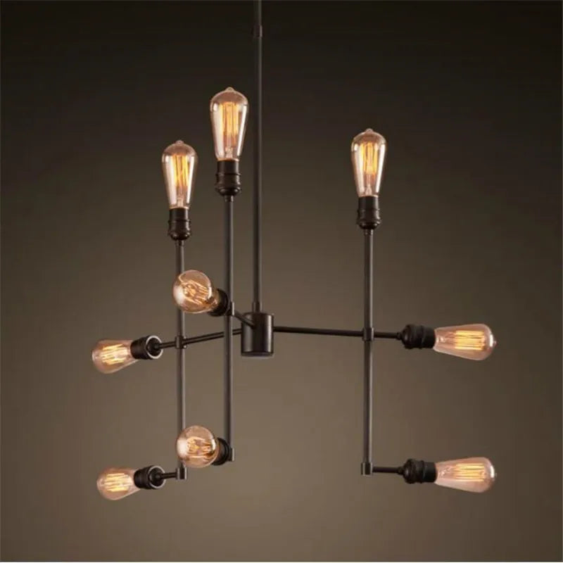 Retro industrial creativity 9 chandeliers, American country living room lights LOFT Loft Hotel bar personality lights - vue 5 sur 5