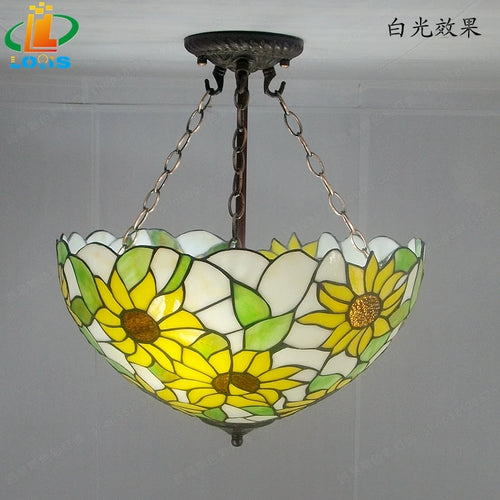 40CM Sunflower Yellow Glass Tiffanylamps Anti Chandeliers Bedroom, Living Room Lamps US French Bar Entrance Lighting - vue 3 sur 5