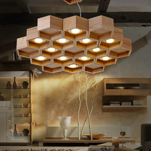 suspension en bois acrylique design nid dabeille pour intérieur - vue 6 sur 11