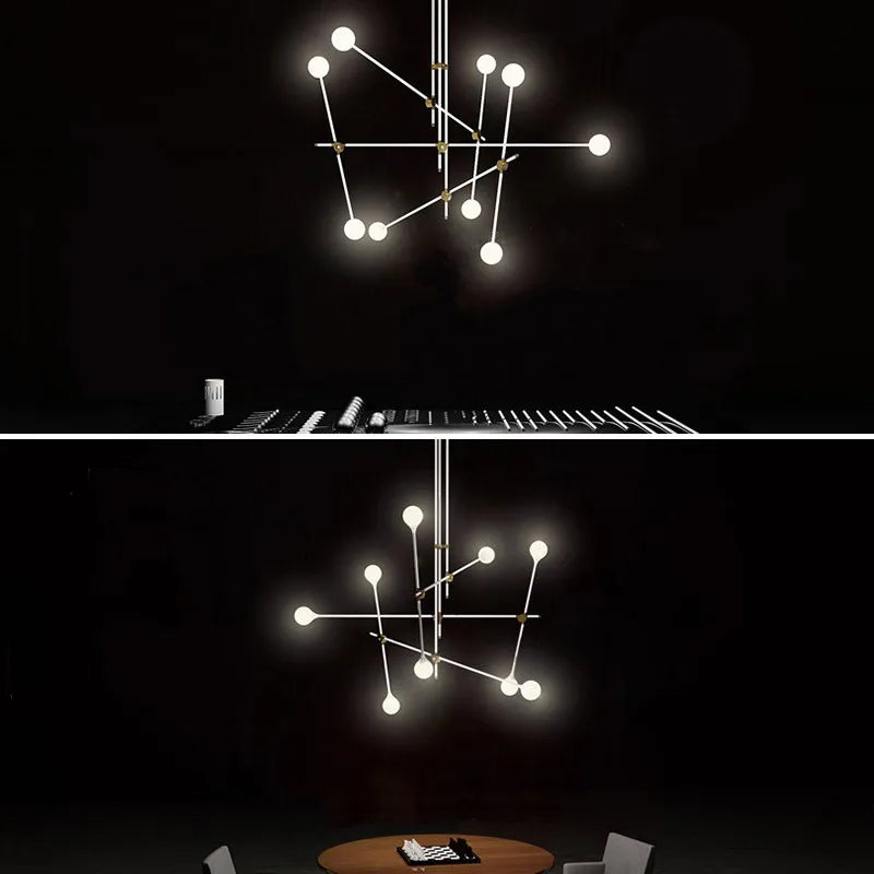 lustre en métal léger avec boules de verre élégant - vue 3 sur 6