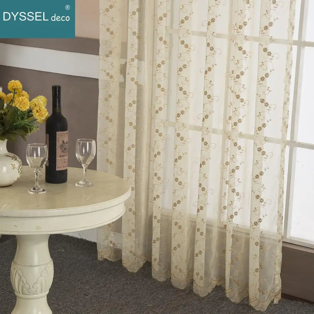 Voilage brodé motifs floraux style europe americain elegant - vue 4 sur 7