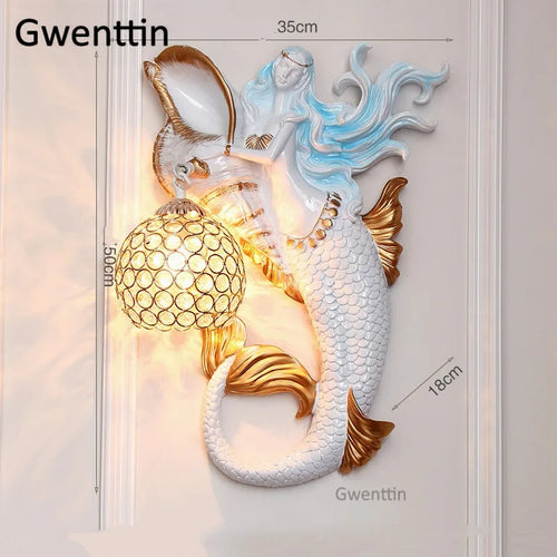 applique murale sirène en résine européenne avec lumière LED décorative - vue 12 sur 16
