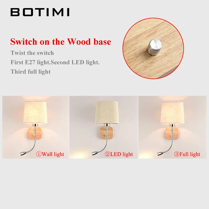 Applique murale LED avec abat-jour en tissu et liseuse - vue 5 sur 9