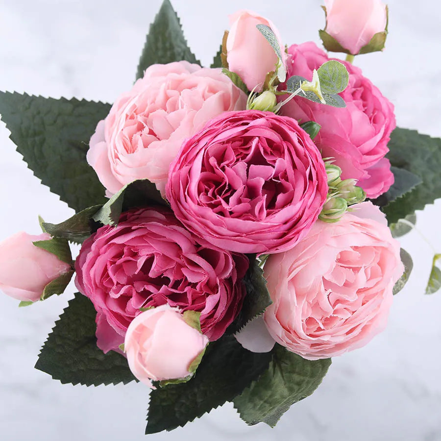 bouquet de fleurs artificielles de pivoines en soie pour décoration intérieure - vue 11 sur 18