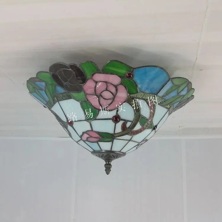 plafonnier en verre tiffany style pastoral éclairage décoratif moderne - vue 6 sur 6